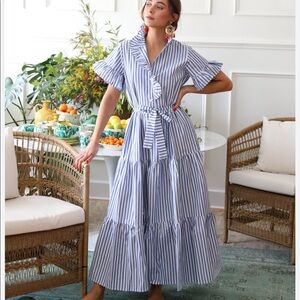 Mille Victoria Ruffle Front Dress - Blue Stripe Size XXS (runs large)